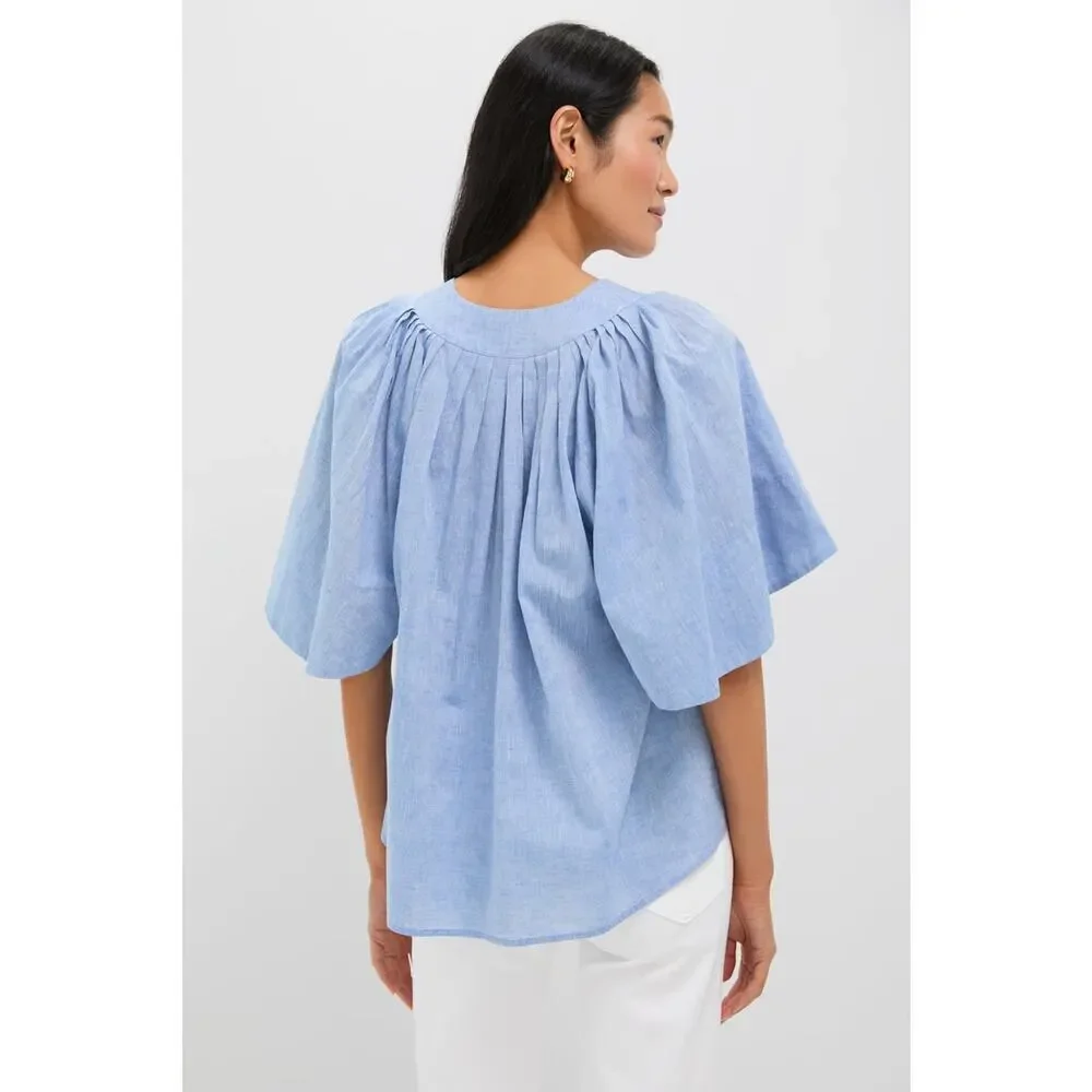 POMANDER PLACE Chambray Finley Flutter Sleeve Top Size XL NWT